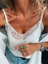 Load image into Gallery viewer, LONG GOLD NECKLACEWITH EMERALD CRYSTAL CHARM
