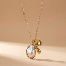 Load image into Gallery viewer, LONG GOLD NECKLACE WITH PEARL & ORGANIC CHARMS