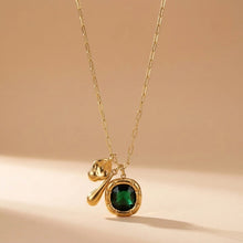 Load image into Gallery viewer, LONG GOLD NECKLACEWITH EMERALD CRYSTAL CHARM
